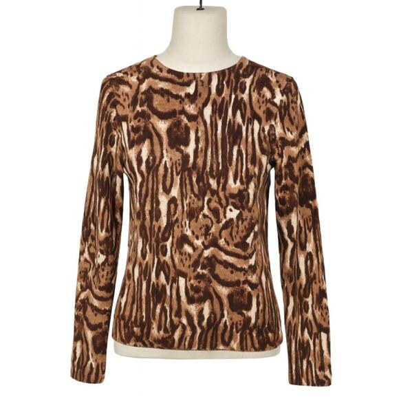 Talbots Merino Wool crew neck 3/4 sleeve animal print sweater SP Office cheetah - Picture 1 of 7